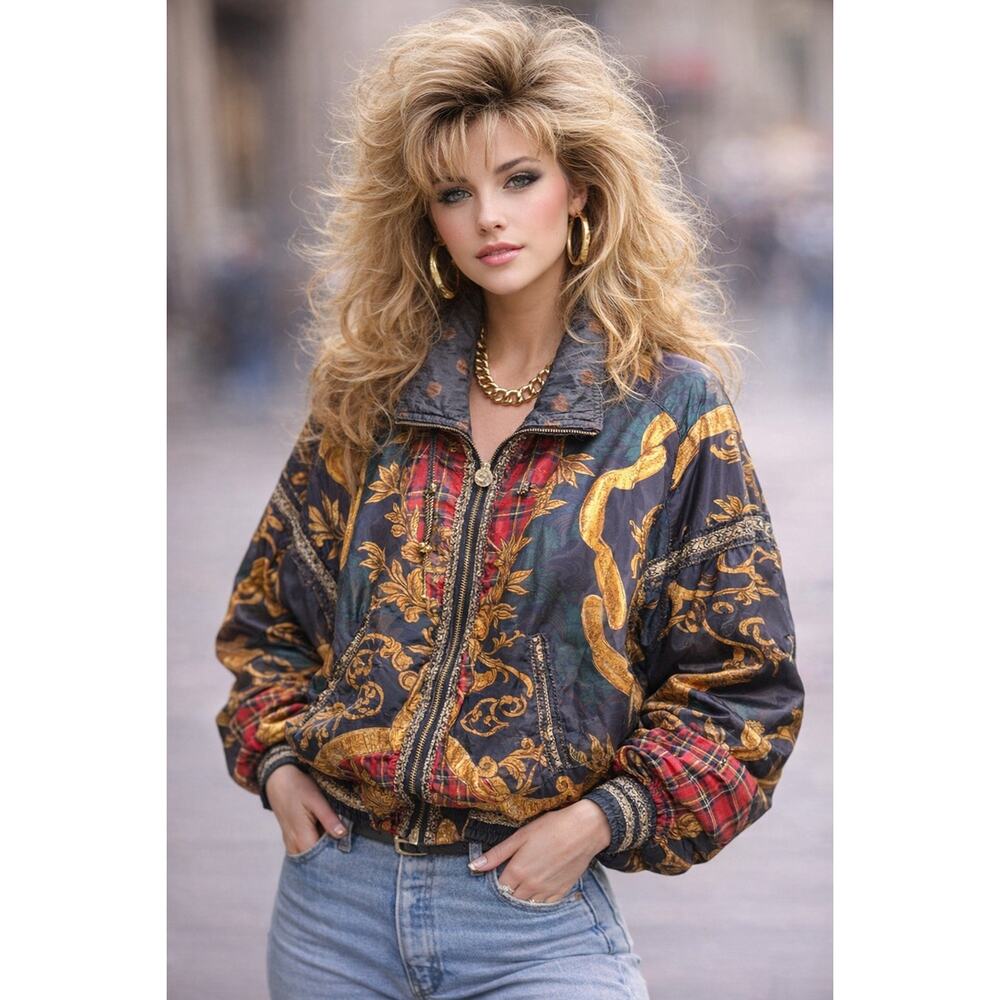 Vintage Gallery Sport Mob Wife Jacket Plaid Design Zip Up with Pockets Size L